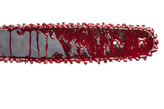 detail of chainsaw with blood
