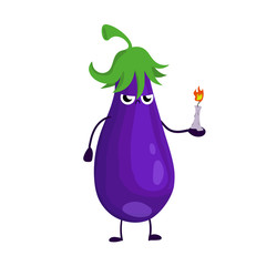 Funny happy eggplant vegetable drawing illustration isolated