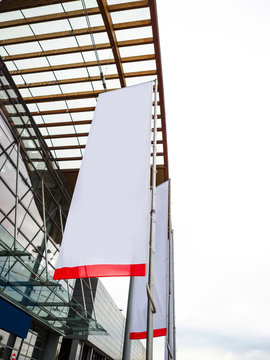A blank mockup of white flag for exhibition and event.