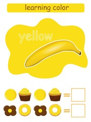 Learning color. Yellow. Educational game for children. Color guide whit color name. 