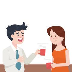 workers having hot coffee together - Vector