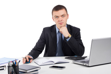 Business man working with documents and laptop
