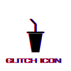 Paper cup with drinking straw icon flat.