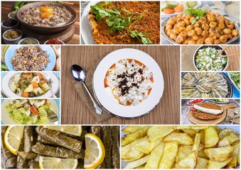 Traditional delicious Turkish foods collage. Food concept photo.