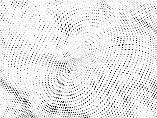 Halftone gradient pattern. Abstract halftone dots background. Monochrome dots pattern. Grunge wave texture. Pop Art Comic small dots. Radial twisted dots. Design for presentation, report, flyer, cover