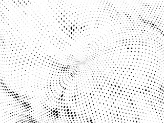 Halftone gradient pattern. Abstract halftone dots background. Monochrome dots pattern. Grunge wave texture. Pop Art Comic small dots. Radial twisted dots. Design for presentation, report, flyer, cover