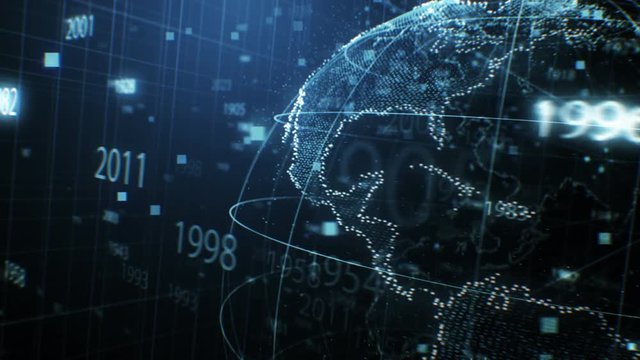 Close-up 3d Animation of Turning Earth Hologram with Numbers and Dots Seamless. Looped 3d Animation with DOF Blur. Futuristic Business and Technology Concept 4k UHD 3840x2160
