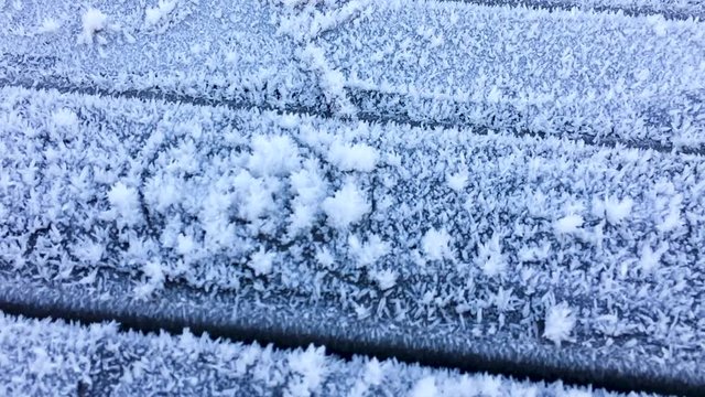 Ice crystals on wood