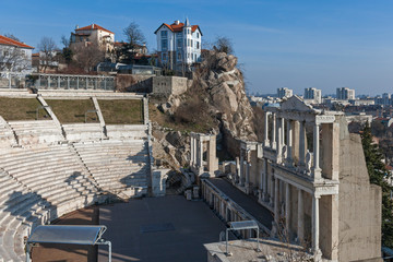 Ruins of Roman theatre of Philippopolis in city of Plovdiv, Bulgaria