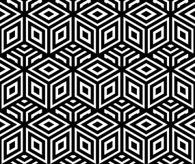 Abstract geometric hexagon cube pattern. A seamless vector background. Stylish graphic pattern. Black and white ornament