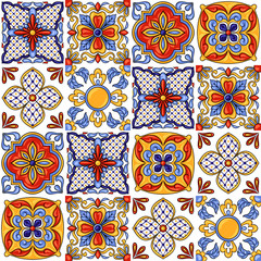 Mexican talavera ceramic tile pattern. Ethnic folk ornament.