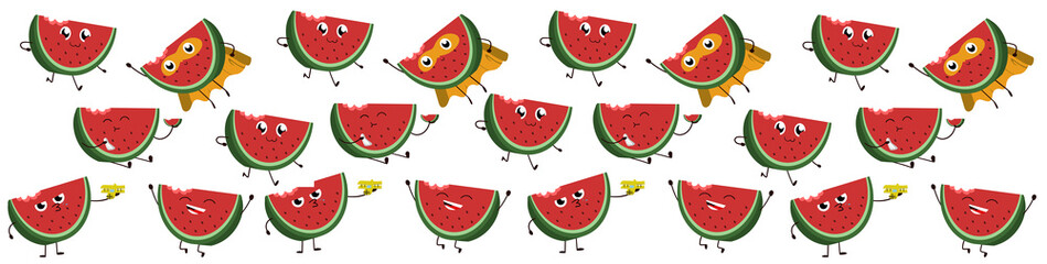  Watercolor super friendly watermelon. Character design.