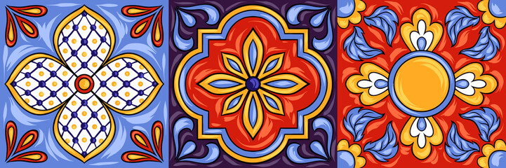 Mexican talavera ceramic tile pattern. Ethnic folk ornament.