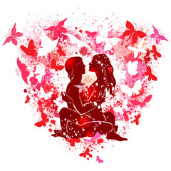 Obraz na płótnie Canvas Couple on the on the background of the shape of a heart