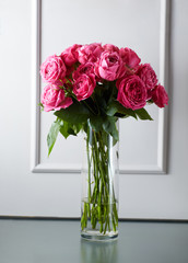 Large Peonies, spring bouquet on gray background