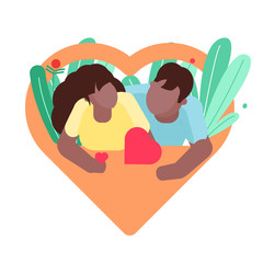 Valentines day sweet card. flat ilmage. African american man and woman lovers