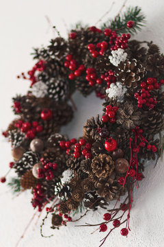 Christmas ornamental crowns made with natural elements