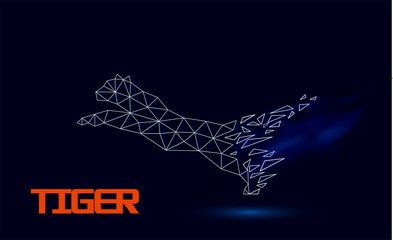 Jumping tiger abstract form from polygons.