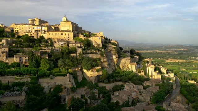 Gordes, France. Gordes is a commune in Provence in southern France. Panoramic shot, 4K