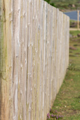 Estacas de madera en fila.