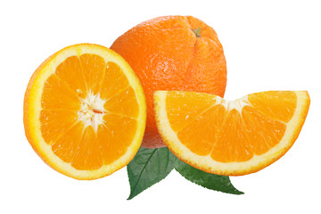 composition with orange and  two halfs on an isolated white background
