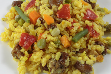 Dish with delicious spinach vegetable risotto. Concept of vegan breakfast.