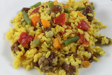Dish with delicious spinach vegetable risotto. Concept of vegan breakfast.