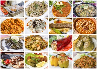 Traditional delicious Turkish foods collage. Food concept.
