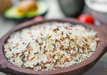 Wild rice in wooden bowl