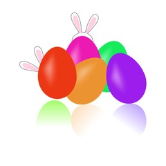 Easter eggs and bunny. Holyday background design. Modern stylish abstract card for greeting. Symbol love, life, spring. Colorful template for prints, banner, card, label, etc. Vector illustration.