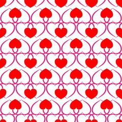 Heart red on white seamless pattern. Fashion graphic background design. Abstract texture of valentines day. Colorful template for prints, textiles, wrapping, wallpaper, website. Vector illustration