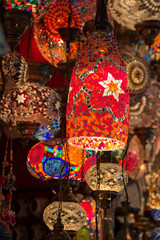 Close-up of Turkish lamps at the Grand Bazaar in Istanbul, Turkey