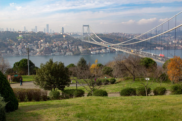 The view of the Bosphorus Bridge from Otagtepe Park, Istanbul