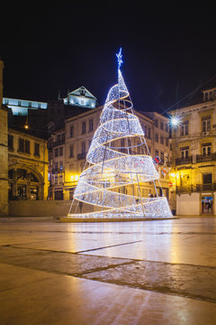 x-mass tree in europe in the night