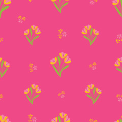 Pink Roses & Leaves Seamless Vector Pattern