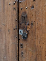 Ancient wooden door, detail.