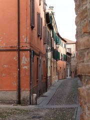 Fototapeta premium Ferrara, Italy. Historic centre, medieval street.