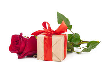 Giftbox and rose isolated on the white