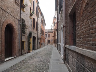 Fototapeta premium Ferrara, Italy. Historic centre, ancient street.