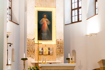 The first Divine Mercy image in the Holy Trinity Church in Vilnius, Lithuania. - obrazy, fototapety, plakaty