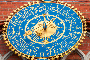 Fototapeta na wymiar Detail of astronomical clock on the House of Blackheads, Riga, Latvia.