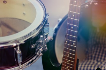 Closeup of snare drum, musical instruments, soft and blur concept.