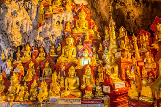 These caves are Buddhist shrines where thousands of Buddha images have been consecrated for worship over the centuries in Pindaya, Myanmar.
