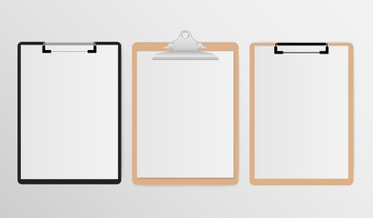 Fototapeta Set of clipboard with white sheet on gray background obraz