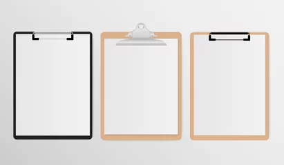 Foto op Plexiglas Set of clipboard with white sheet on gray background © jintana
