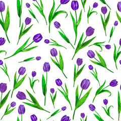 Flowers Tulips Watercolor Seamless Pattern Drawing Digital Paper Illustration Botanical Spring Decorations Greeting Card Design Invitation