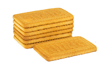 square biscuit isolate on a white background. Stack of tasty biscuits isolated on white background.  square shaped cookies on a white background.. Crackers isolated on a white background 