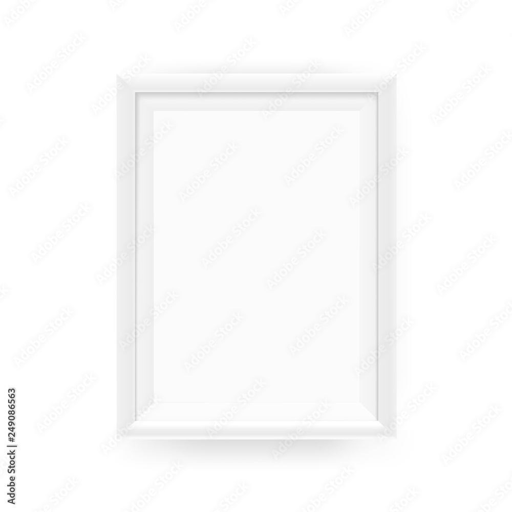Poster realistic empty white picture frame on a wall. vector illustration isolated on white