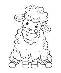 Cute outline doodle sheep sits. Vector illustration