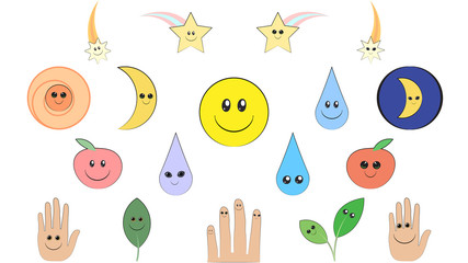 Set of funny characters. Smile stickers collection
